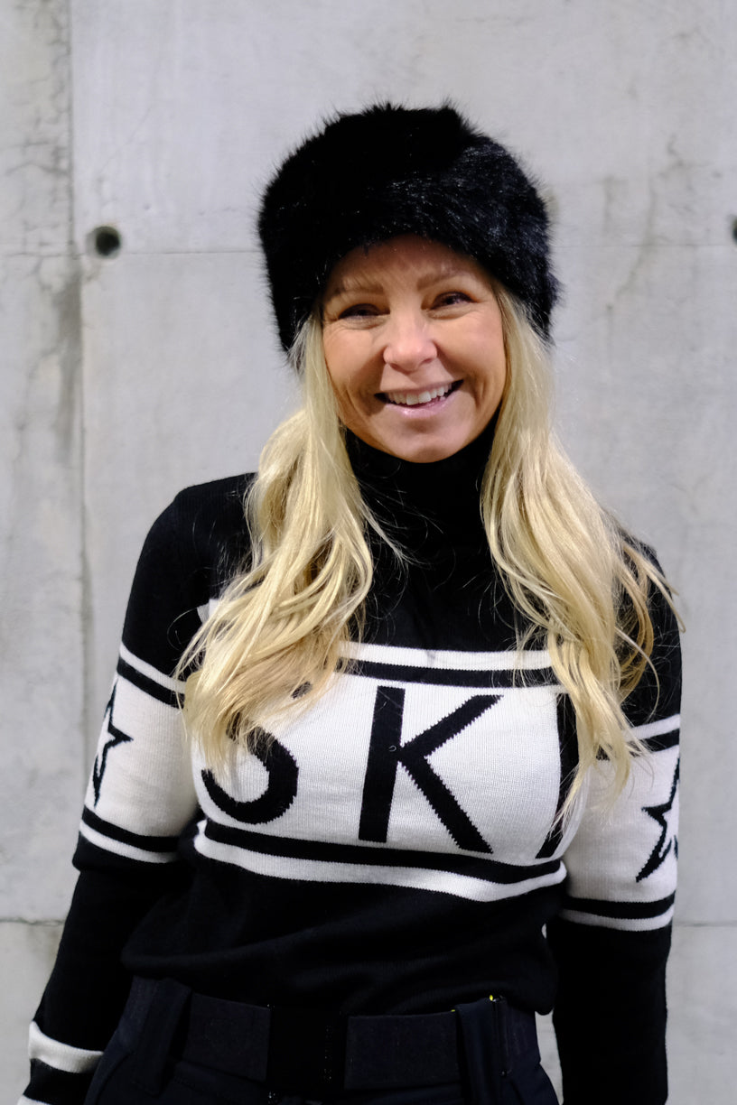 Fuskepels Pannebånd Bred Sort