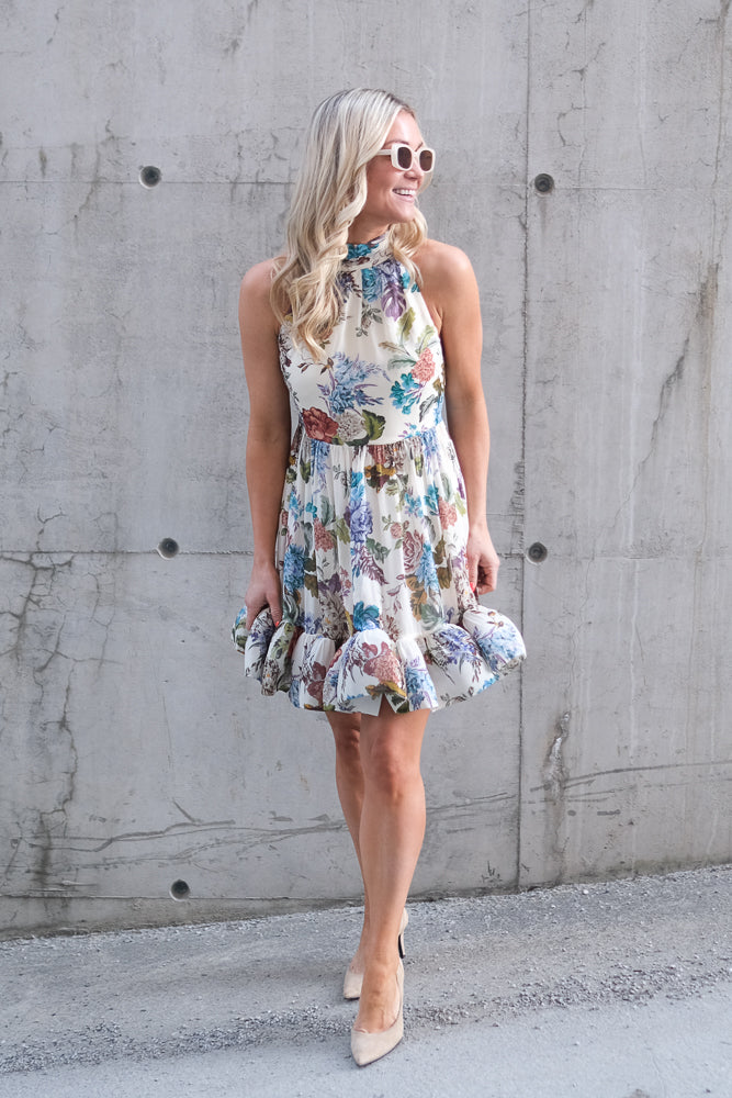 Fern Halterneck Ruffled Mini Dress Botanic Florals