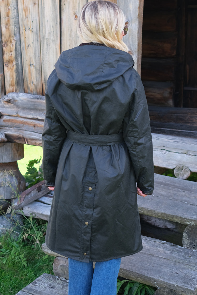 Antoinette Longline Wax Jacket Sage Green