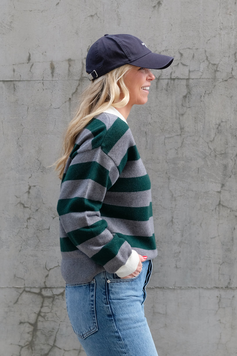 Leigh Stripe Sweatr Grey Ivy Green
