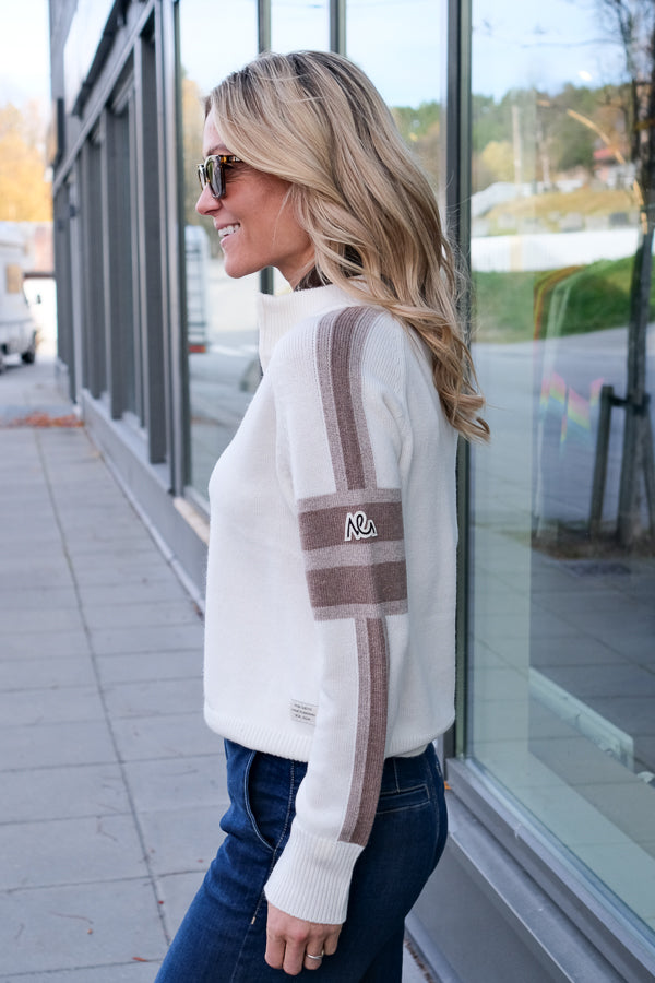 Ulmin Half Zip Jumper White Mauve & Brown