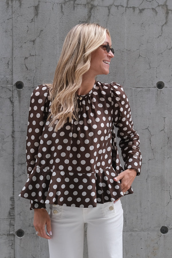 Striped Organza Top Brown Dots