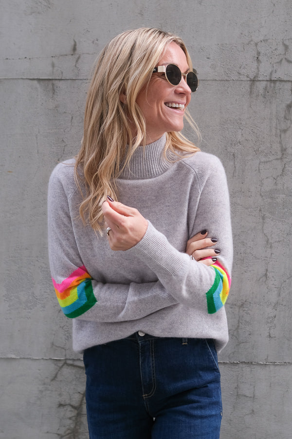 Sweater Grey Melange Multicolour Stripes