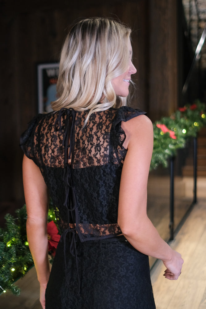 Lace Ruffle Top Black