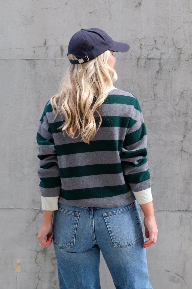 Leigh Stripe Sweatr Grey Ivy Green