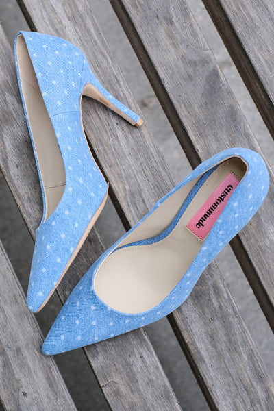 Aljo Dotted Denim Pumps Dusty Blue