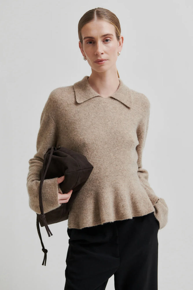 Selena Knit Collar Sweater Camel Melange