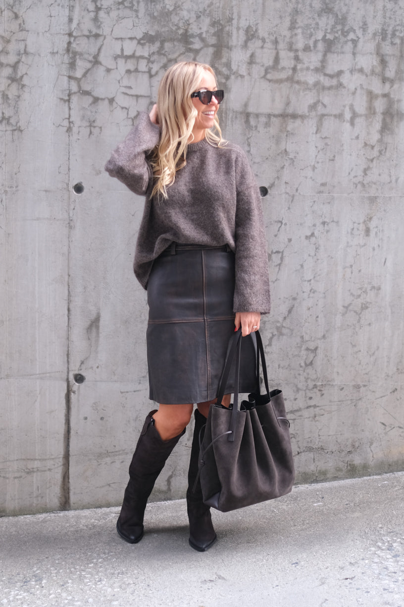 Clara Leather Skirt Brown