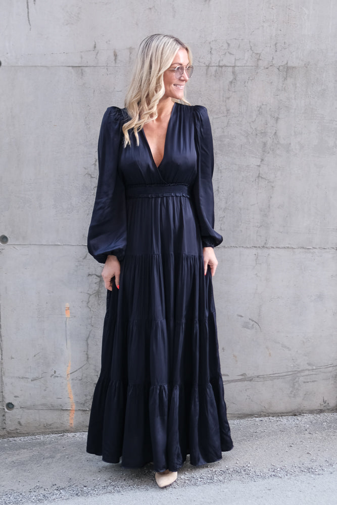 Satin Maxi Dress Dark Blue