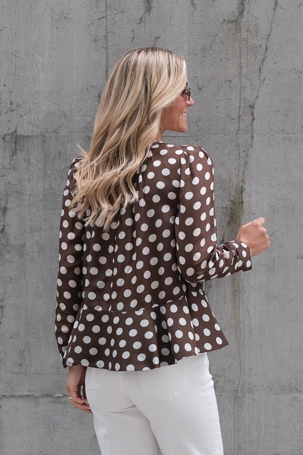 Striped Organza Top Brown Dots