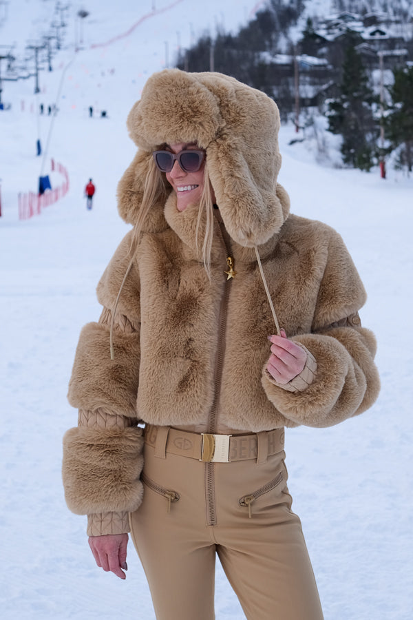 Cher Fluffy Aviator Hat Caramello