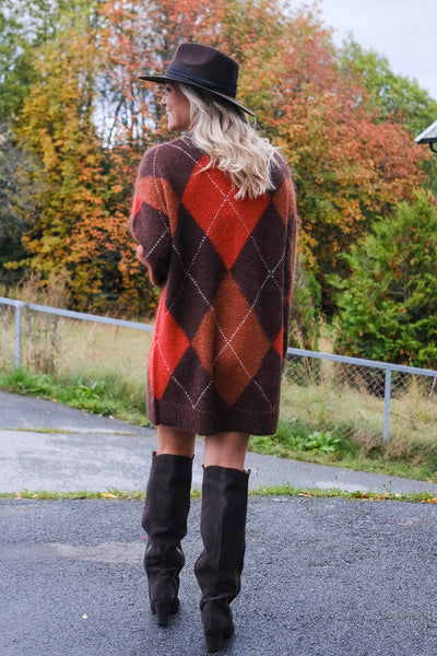 Kallie Argyle Mohair Sweater Brown Argyle