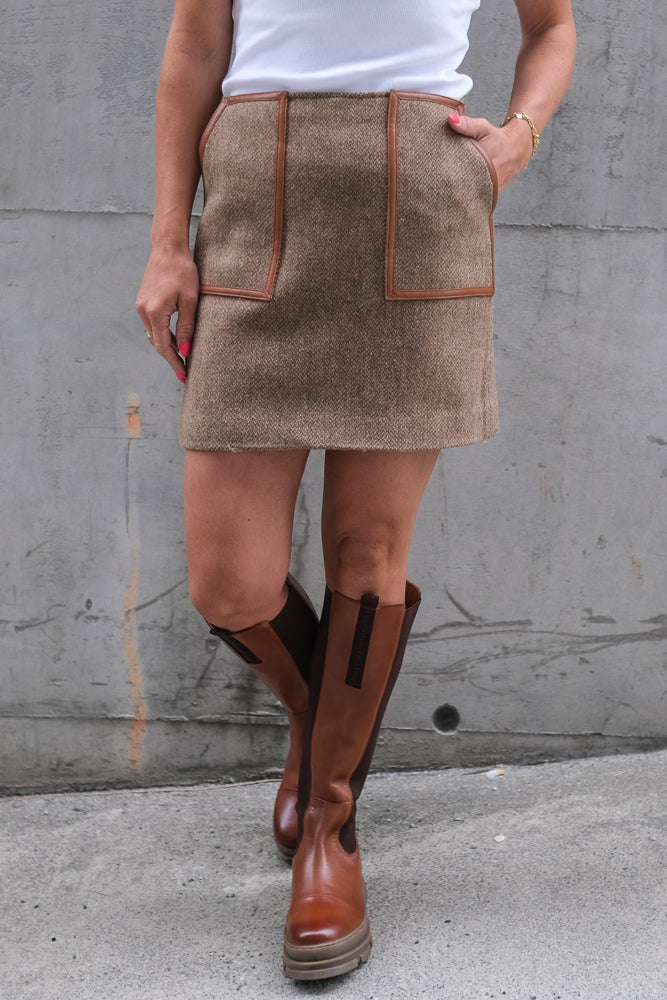 Andrine Dressed Wool Mini Skirt Taupe