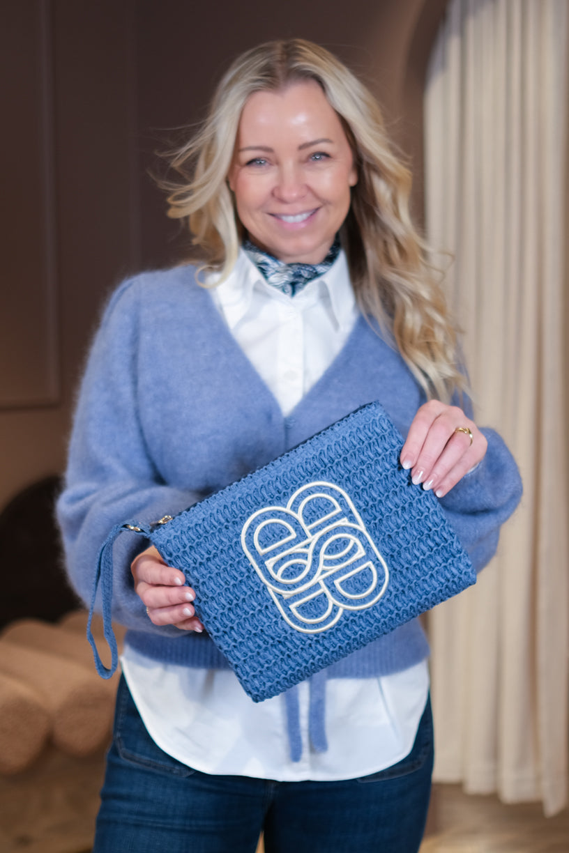 Mim Straw Clutch Blue