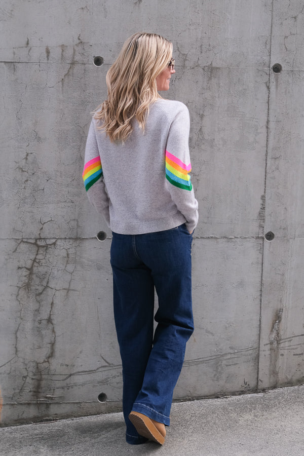 Sweater Grey Melange Multicolour Stripes