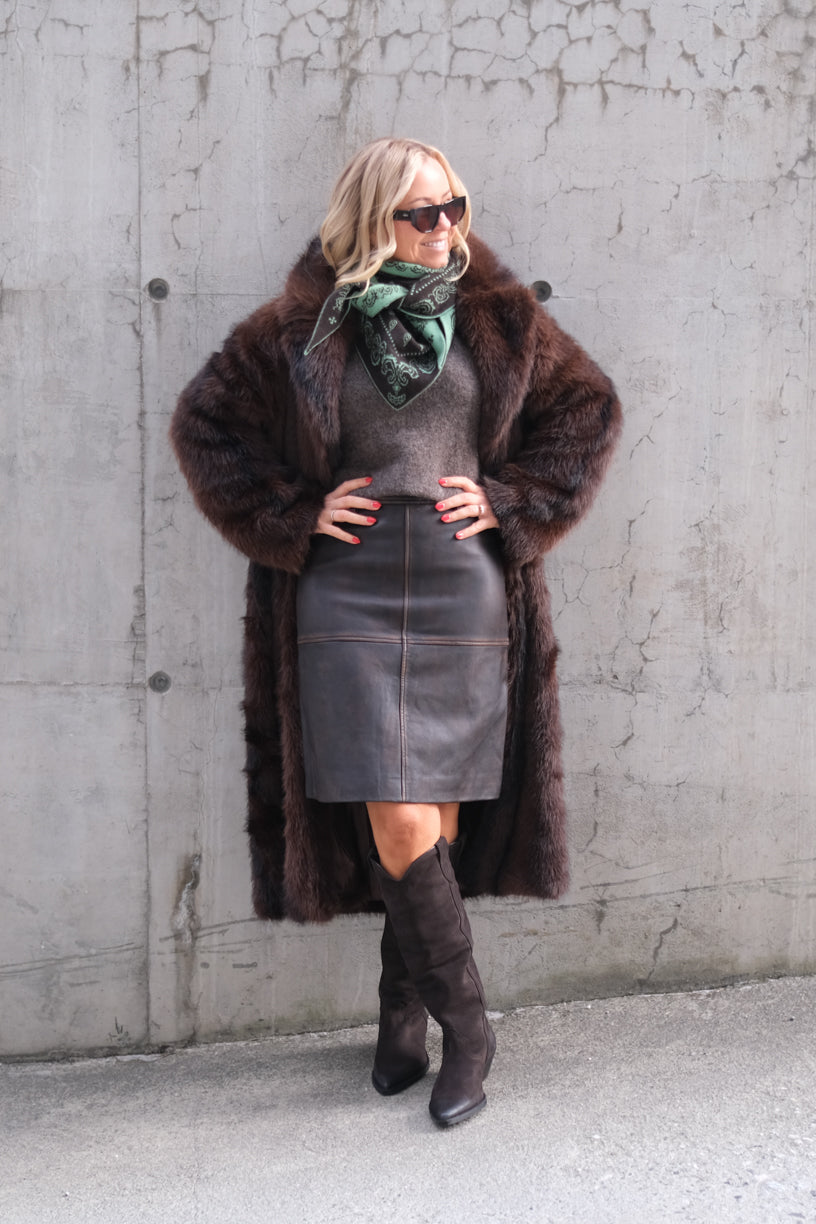 Clara Leather Skirt Brown