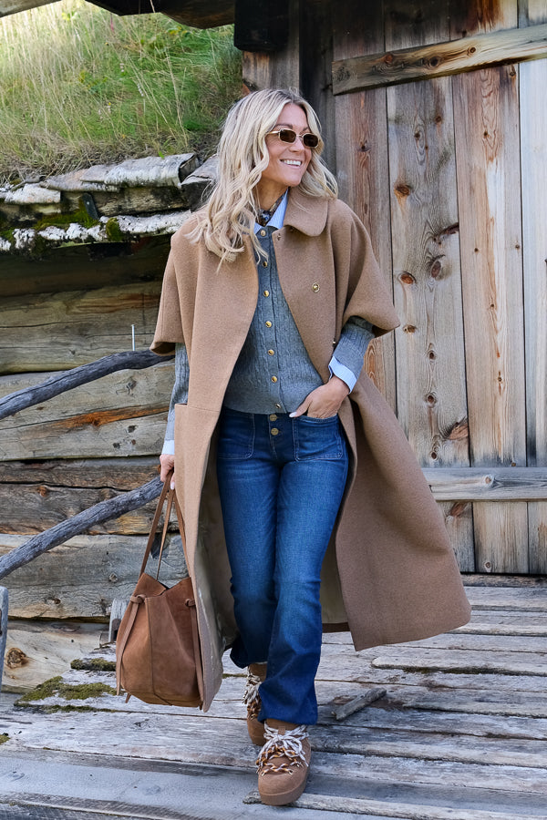 Long Mok Coat Rounded Collar Camel
