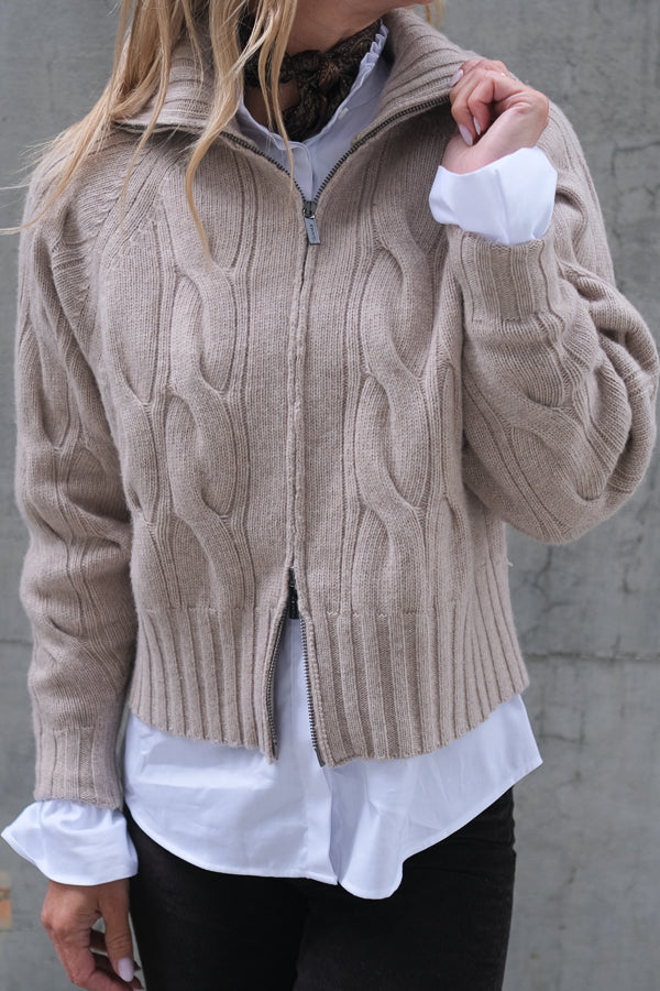Cosima Zip Cardigan Beige Melange