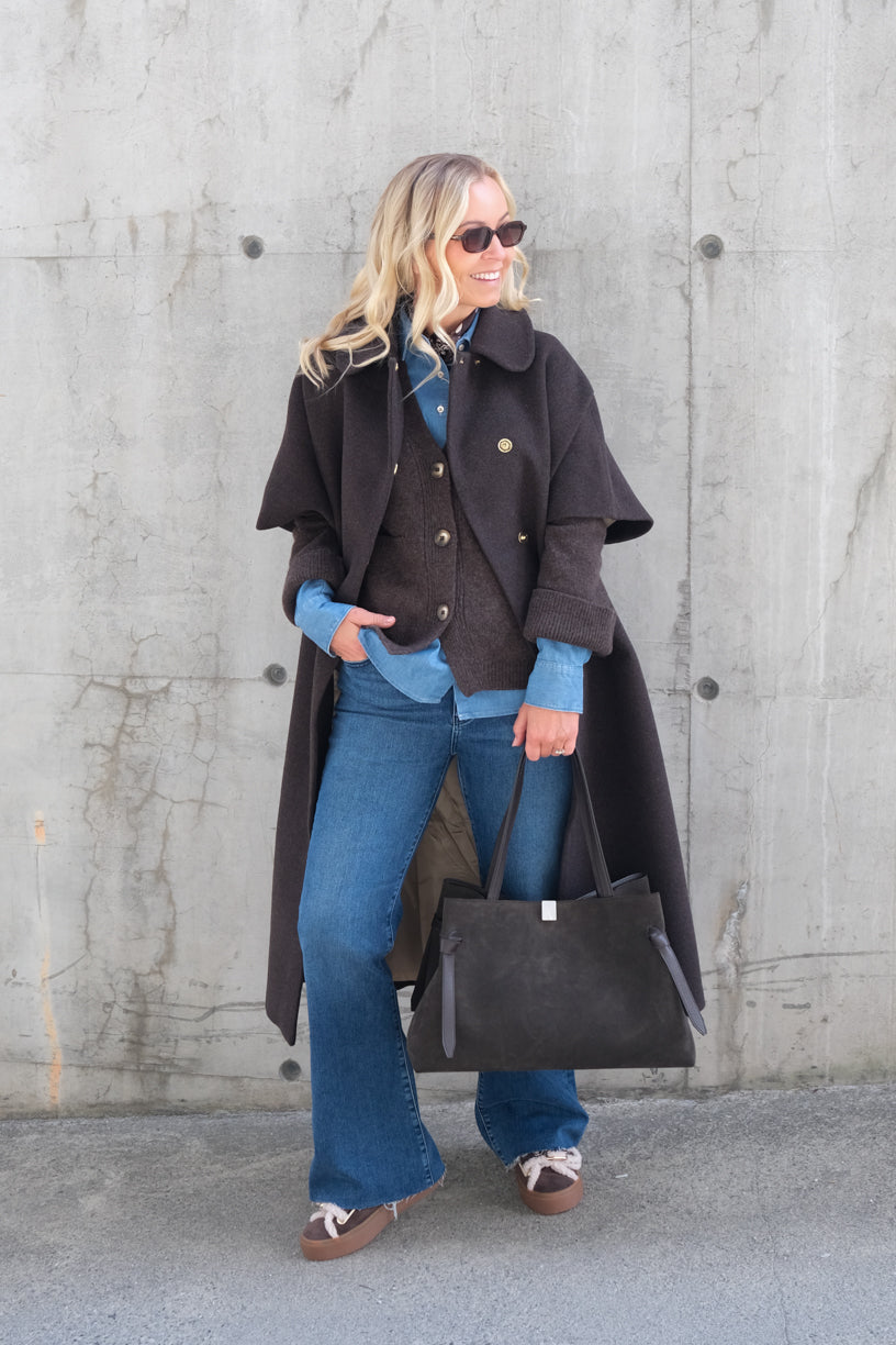 Long Mok Coat Rounded Collar Brown
