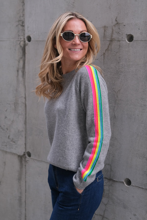 Roundneck Sweater Grey Multicolour Stripes