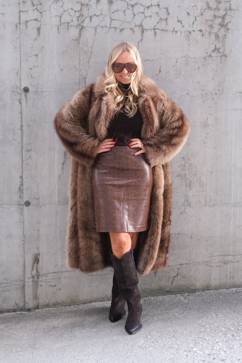 Ramona Faux Leather Skirt Brown Snake Print