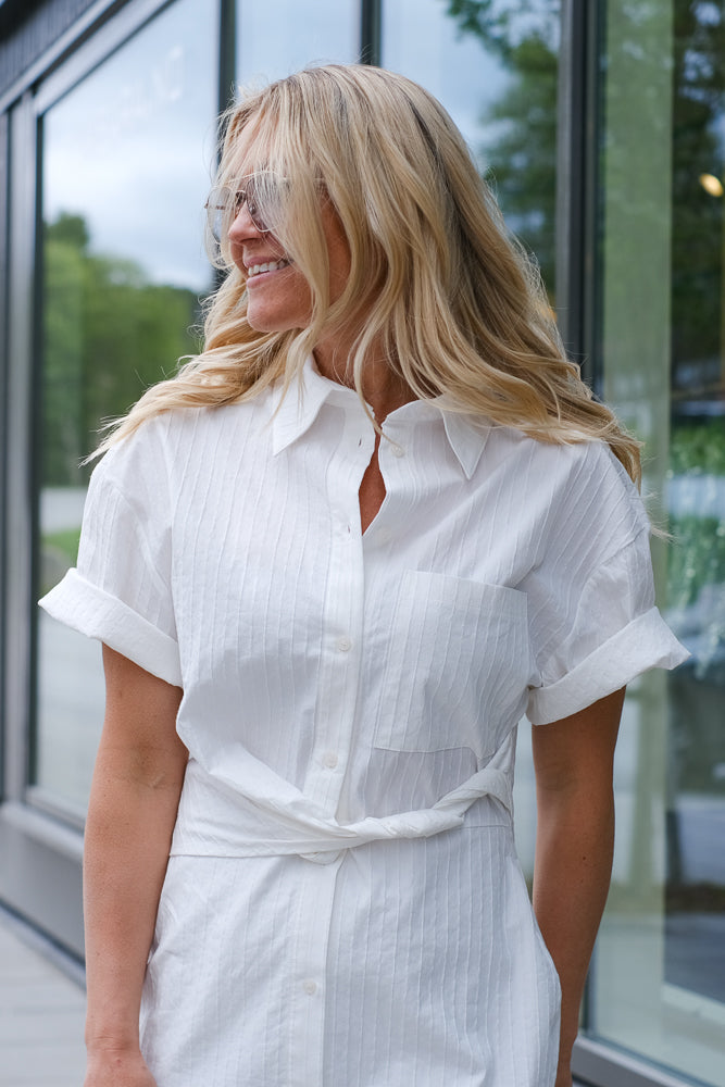 Deconstructed Short Sleeve Dress White