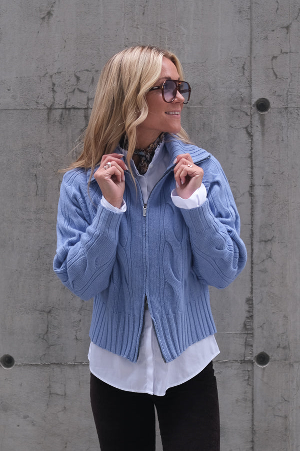 Cosima Zip Cardigan Light Blue Melange