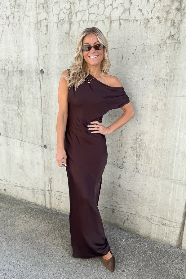Vanessa Satin Maxi Dress Mocha Brown