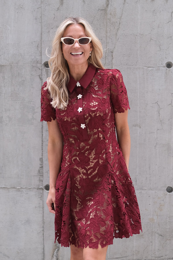Lace Mini Dress Burgundy