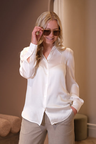 Latia Puff Silk Shirt White