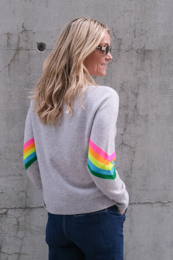 Sweater Grey Melange Multicolour Stripes