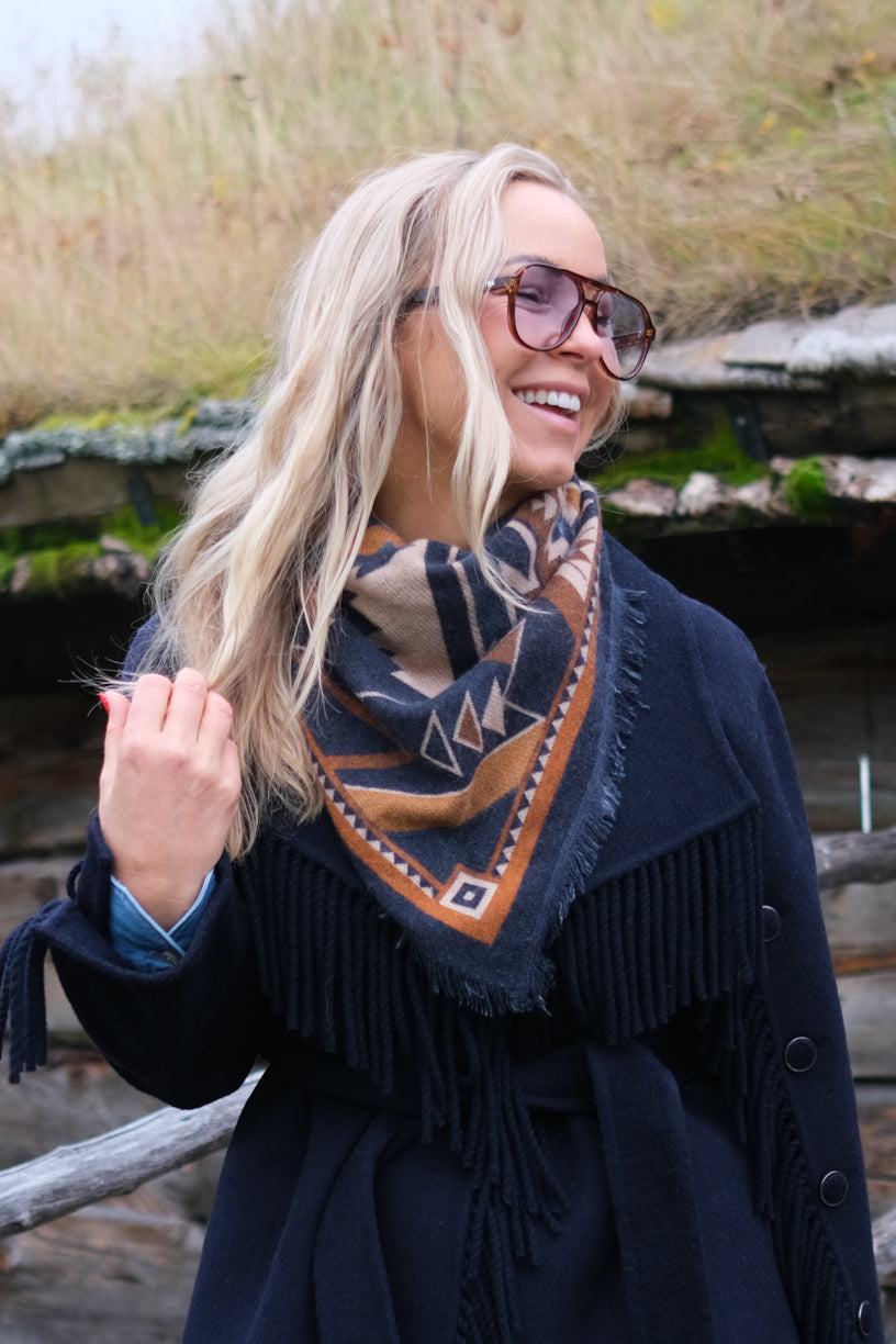 Cashmere Scarf Square Canyon Navy/Beige