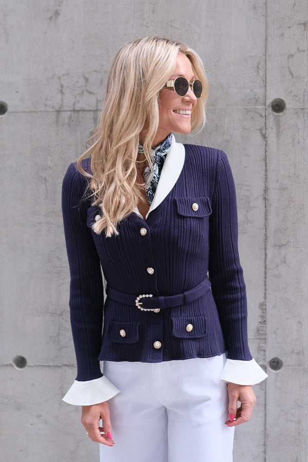 Ribbed Knit Cardigan Navy