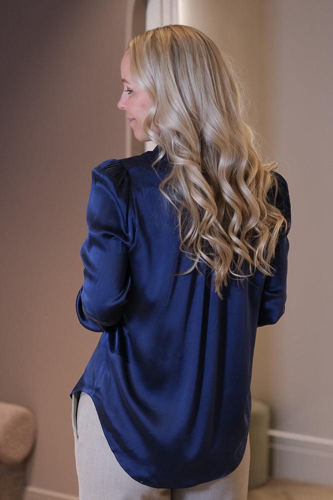 Latia Puff Silk Shirt Navy