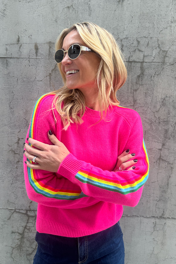 Roundneck Sweater Tokyo Pink Multicolour Stripes