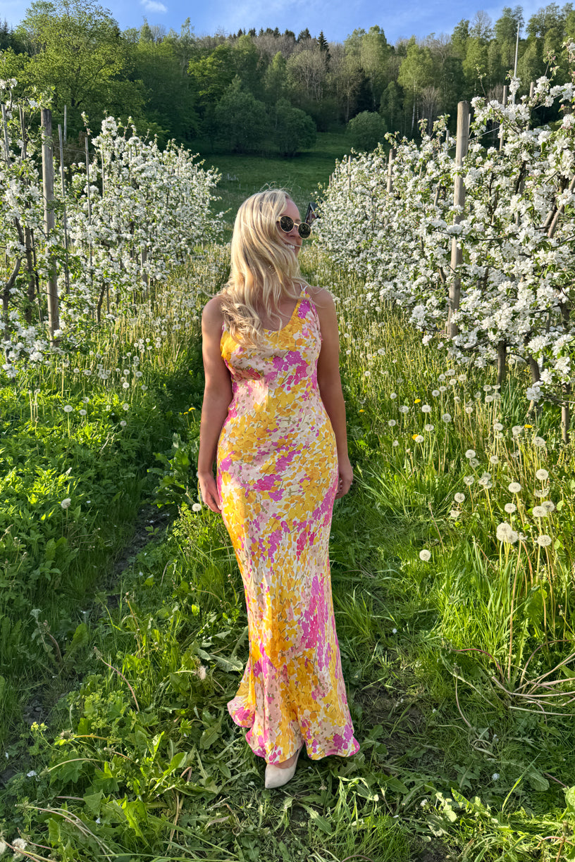 Satin Slip Dress Poppy Flowers