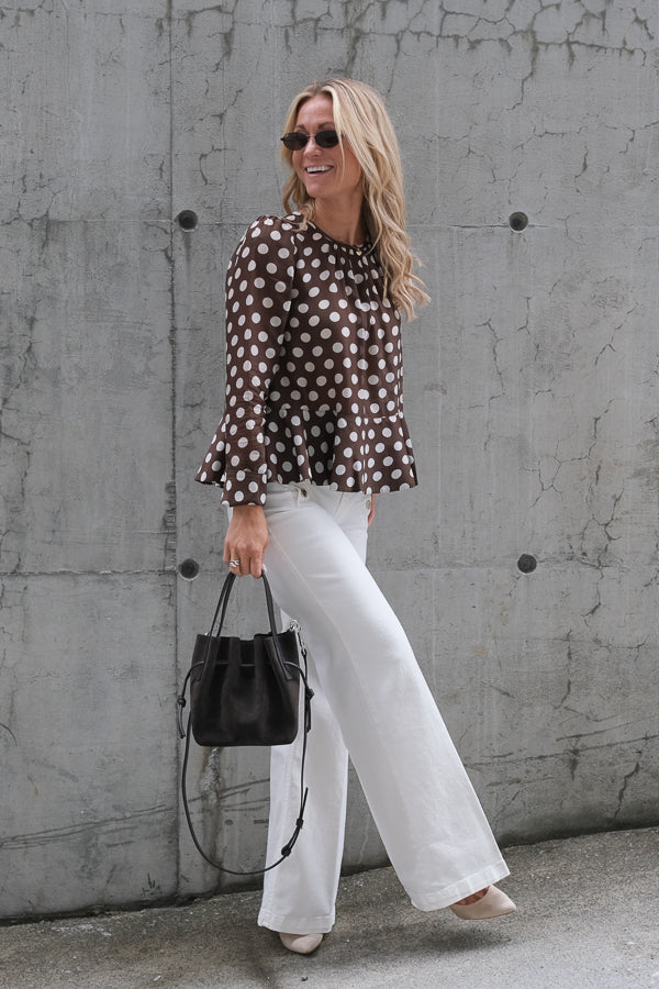 Striped Organza Top Brown Dots