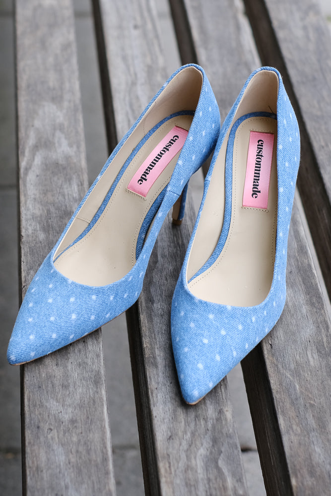 Aljo Dotted Denim Pumps Dusty Blue