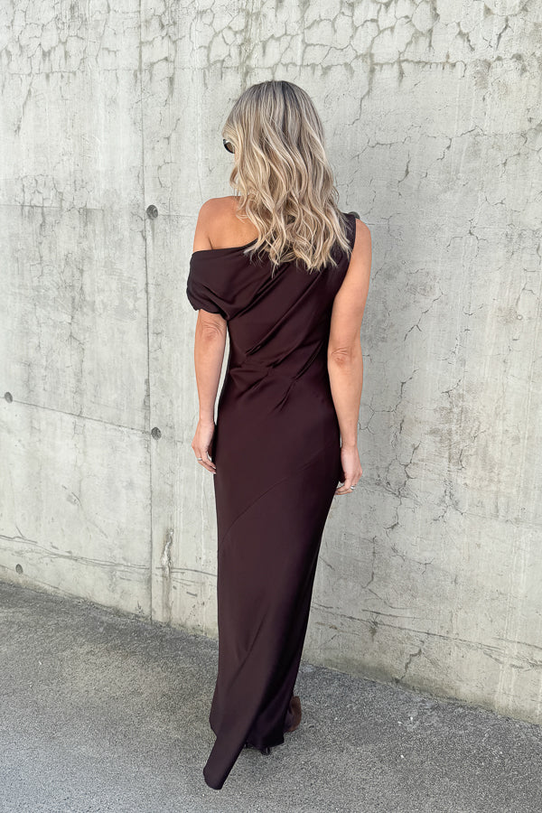 Vanessa Satin Maxi Dress Mocha Brown