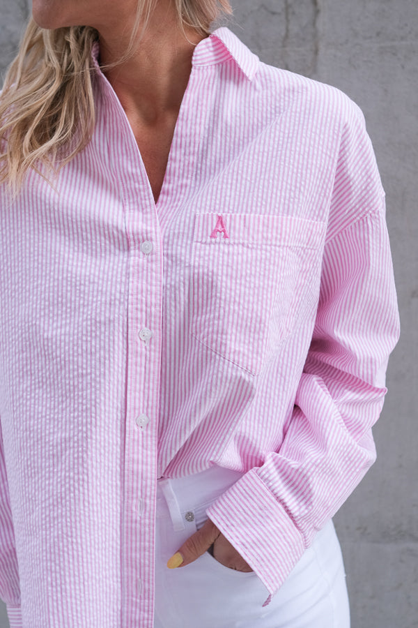 Venice Seersucker Classic Shirt Pink Stripe