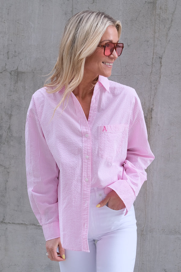 Venice Seersucker Classic Shirt Pink Stripe