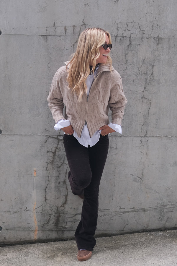 Cosima Zip Cardigan Beige Melange