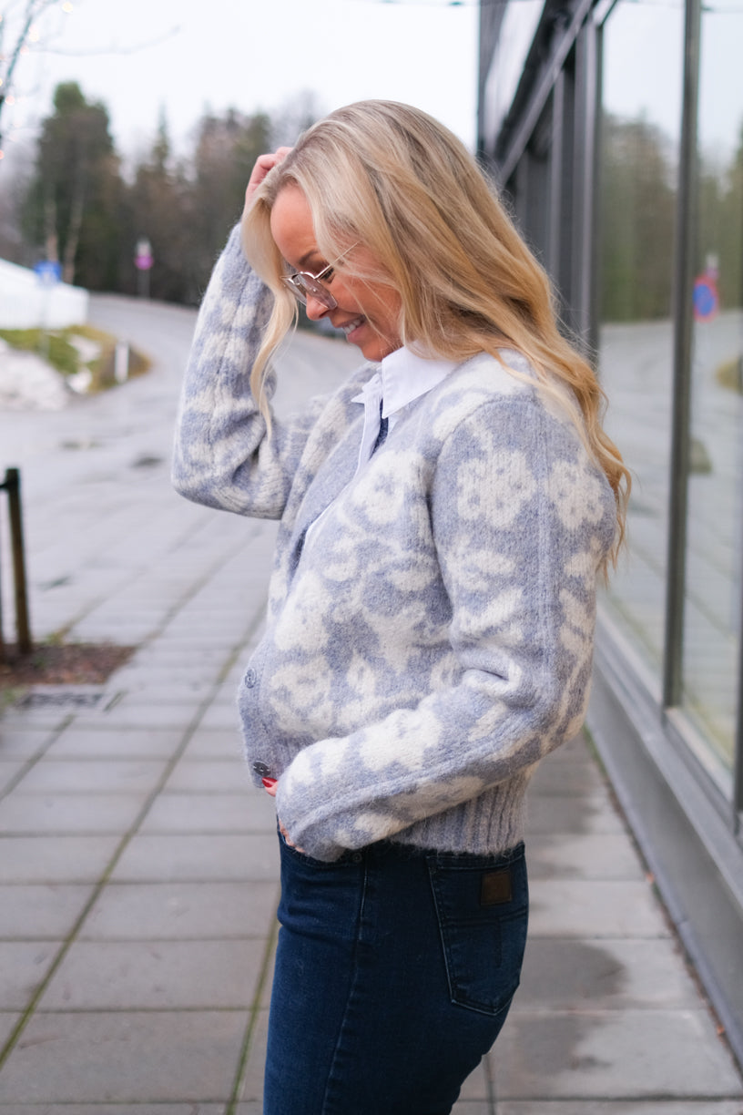 Jacquard Knit Jacket Sky Blue