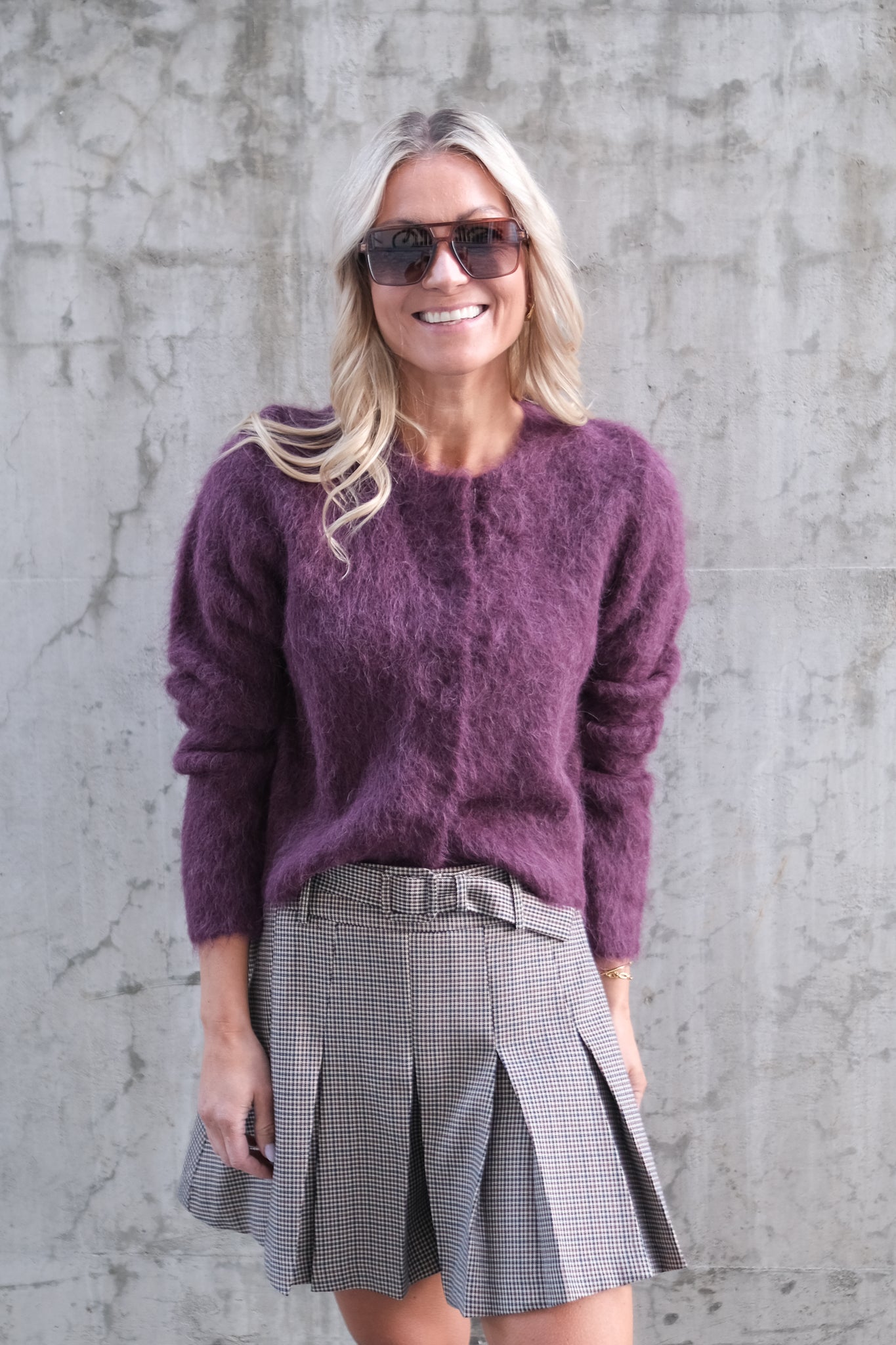 Hairy Knit Jacket Burgundy