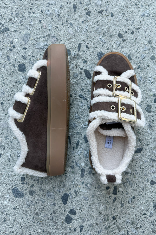 Shearling Low Velcro Buckle Dark Brown