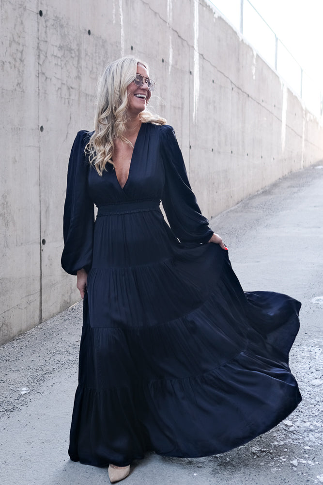 Satin Maxi Dress Dark Blue