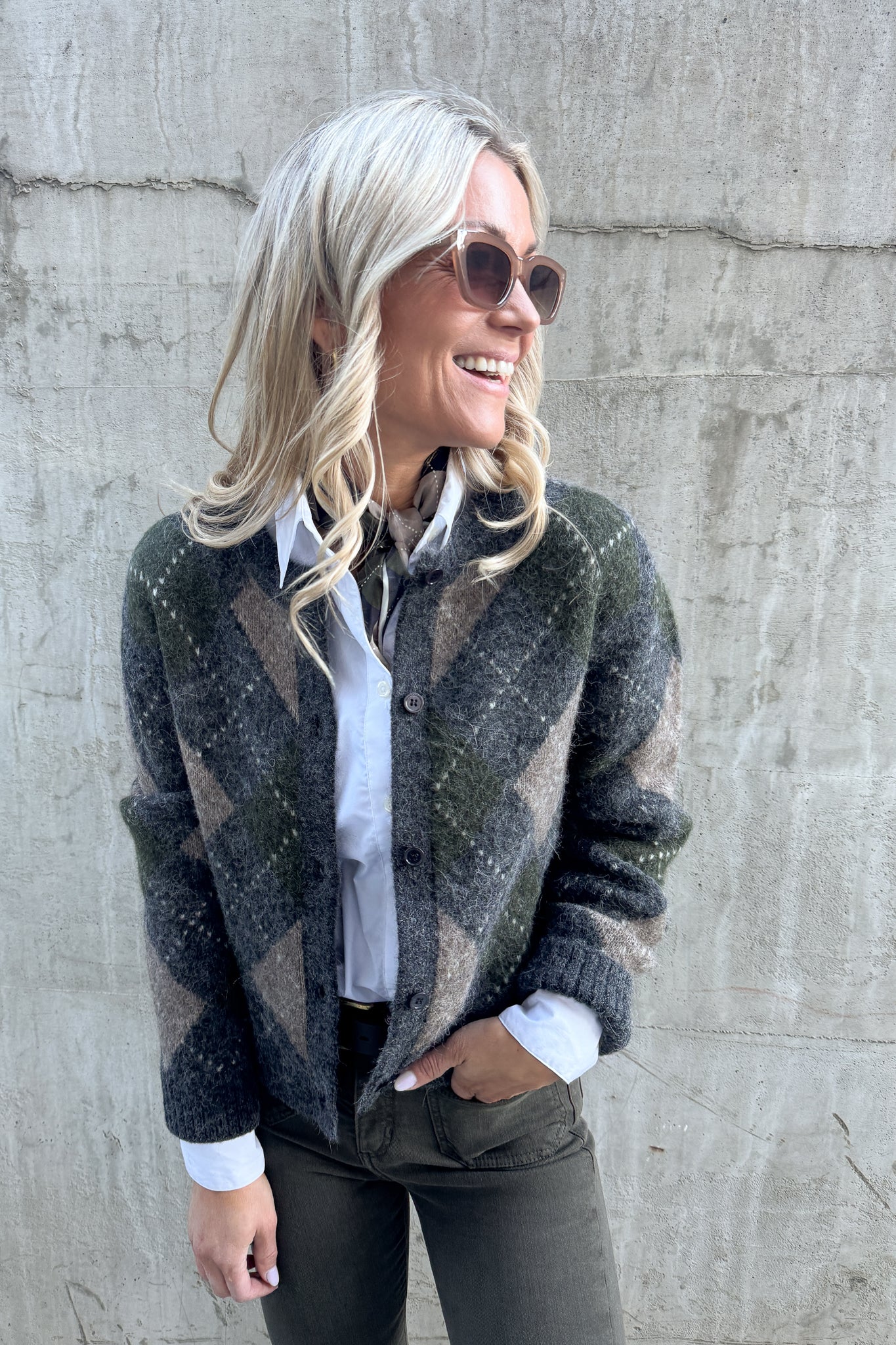 Flippa Argyle Cardigan Forest Green