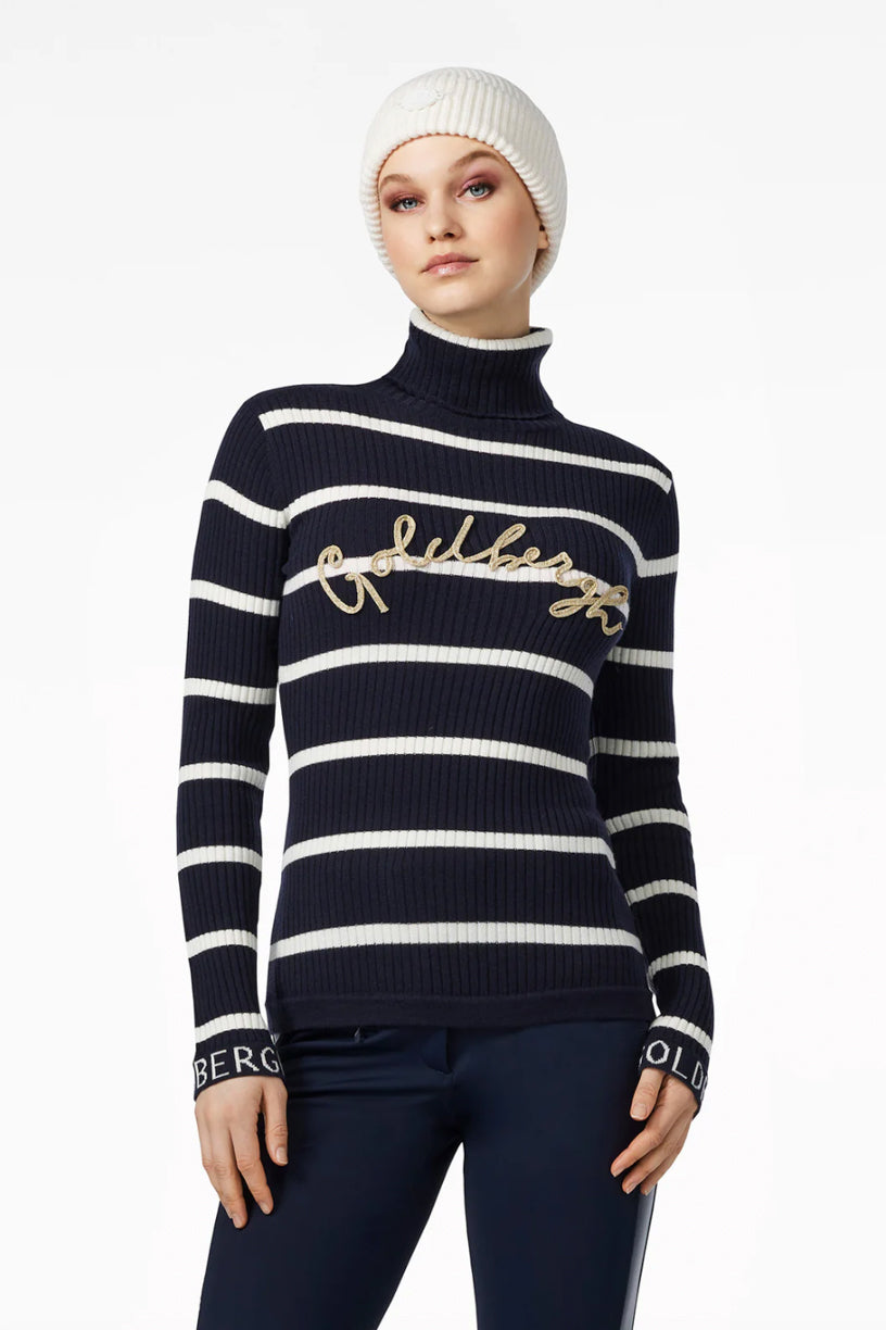 Mimi Long Sleeve Knit Sweater Breton Stripe Blue/Cream