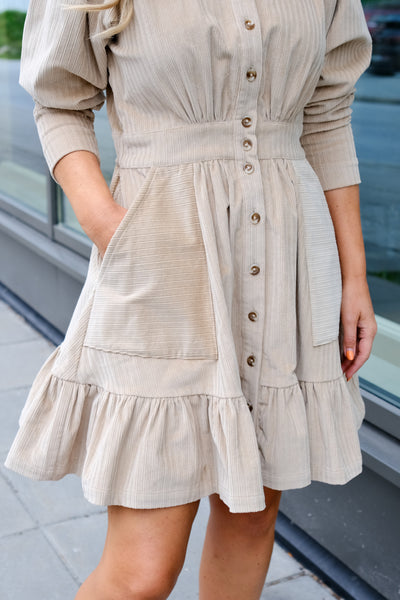 Corduroy Mini Dress Beige