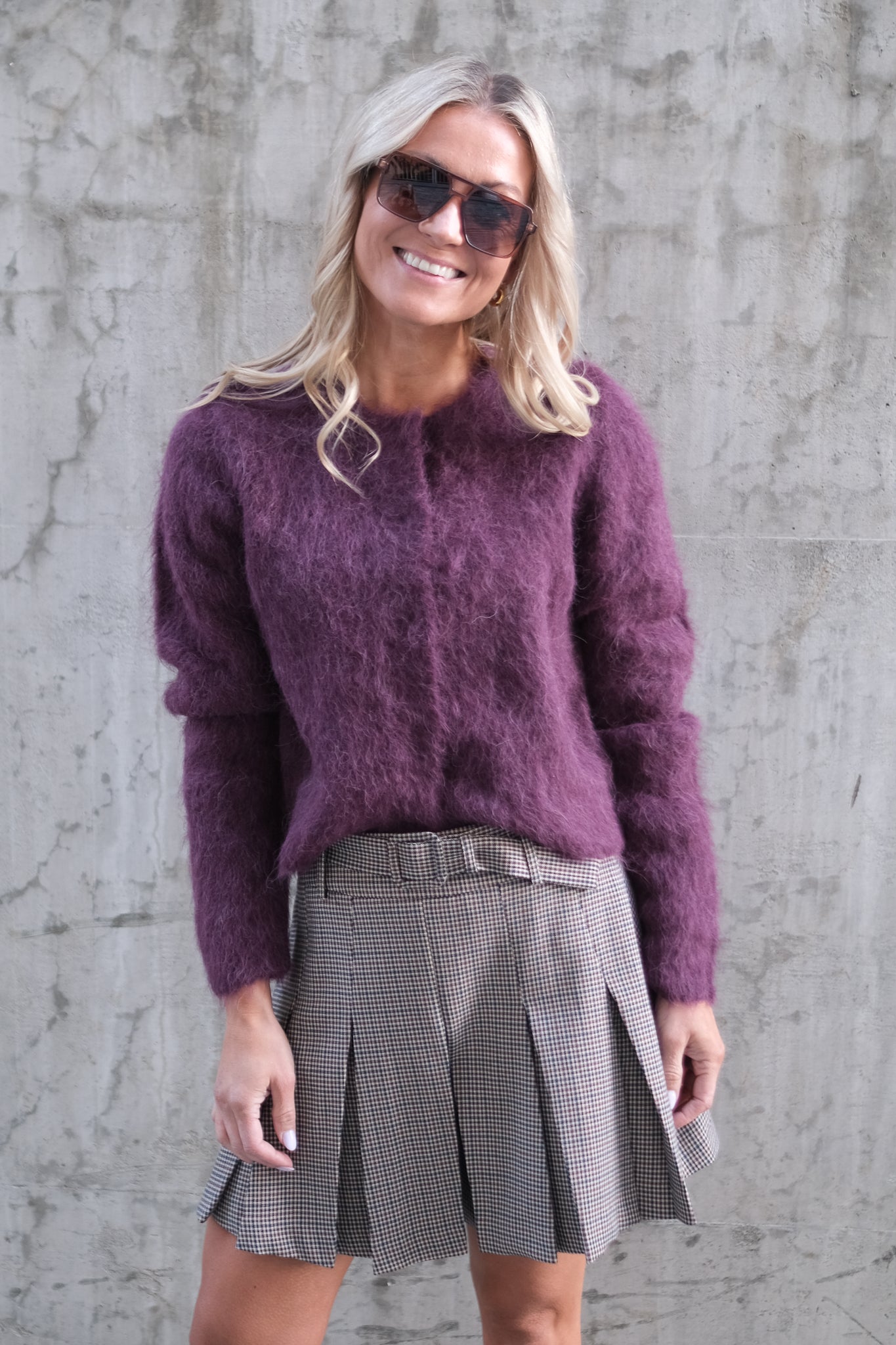 Hairy Knit Jacket Burgundy